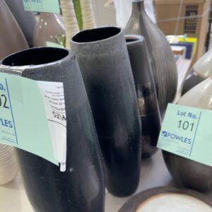 EX HIRE LOT OF 4 TALL DARK VASES ASSORTED, SOLD AS IS
