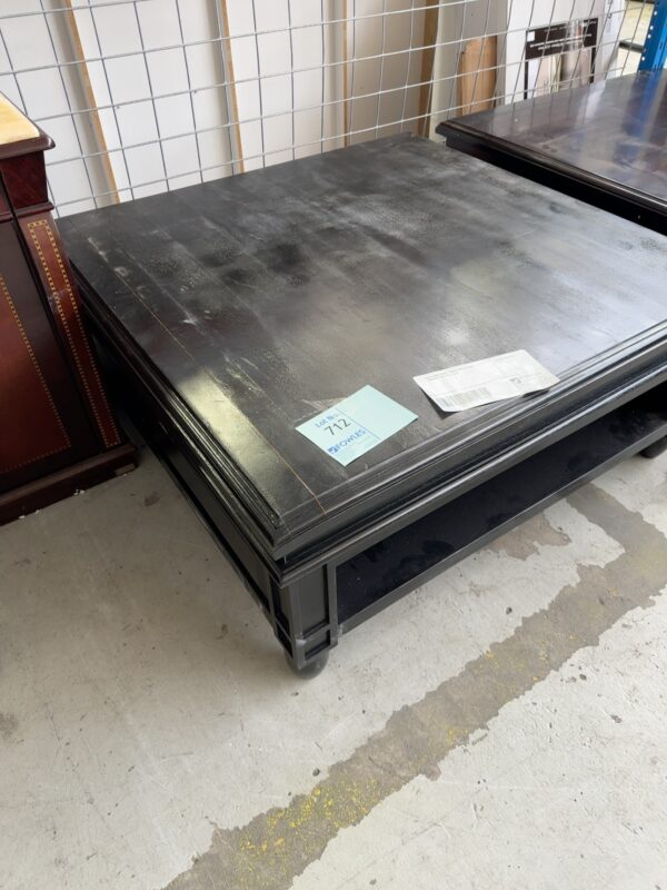 NEW LARGE DARK TIMBER COFFEE TABLE , CRACKED TOP, SOLD AS IS