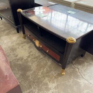 NEW DARK TIMBER & GOLD ORNATE TV UNIT, SOLD AS IS