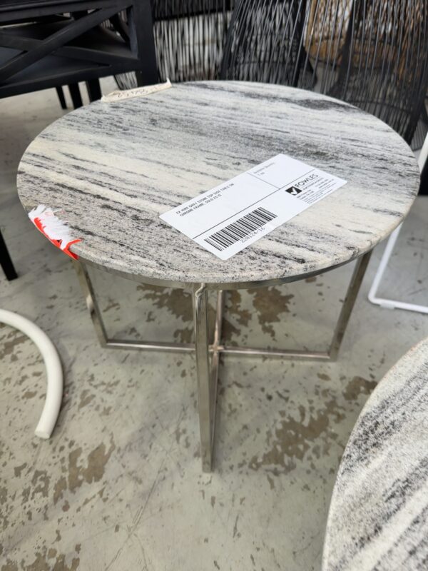 EX HIRE GREY STONE TOP SIDE TABLE ON CHROME FRAME, SOLD AS IS