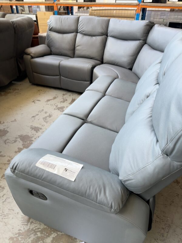 NEW HESTON GREY PU 6 SEATER MODULAR COUCH, WITH MANUAL RECLINER EACH END
