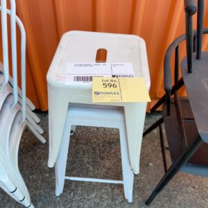 EX STAGING FURNITURE - DAMAGED - SOLD AS IS, WHITE METAL STOOL