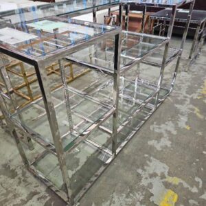 NEW CHROME & GLASS CONSOLE/DISPLAY SIDE TABLE, AU1144