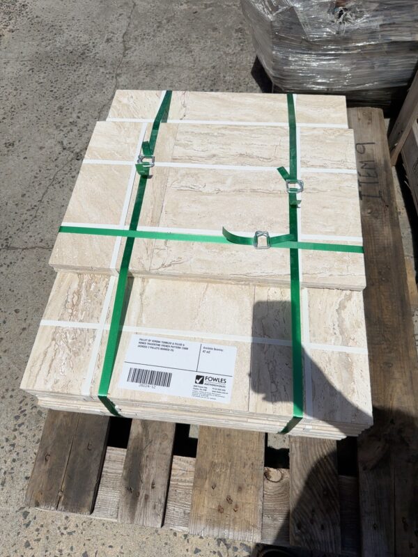 PALLET OF VERONA TUMBLED & FILLED & HONED TRAVERTINE FRENCH PATTERN 12MM (ACROSS 2 PALLETS MARKED #9)