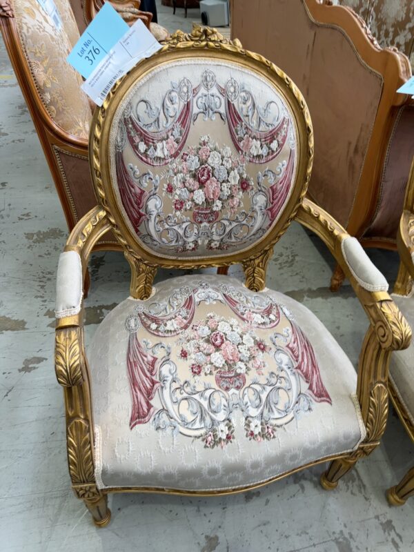 NEW REPRODUCTION FRENCH ANTIQUE STYLE GOLD & BEIGE FORMAL ARMCHAIR