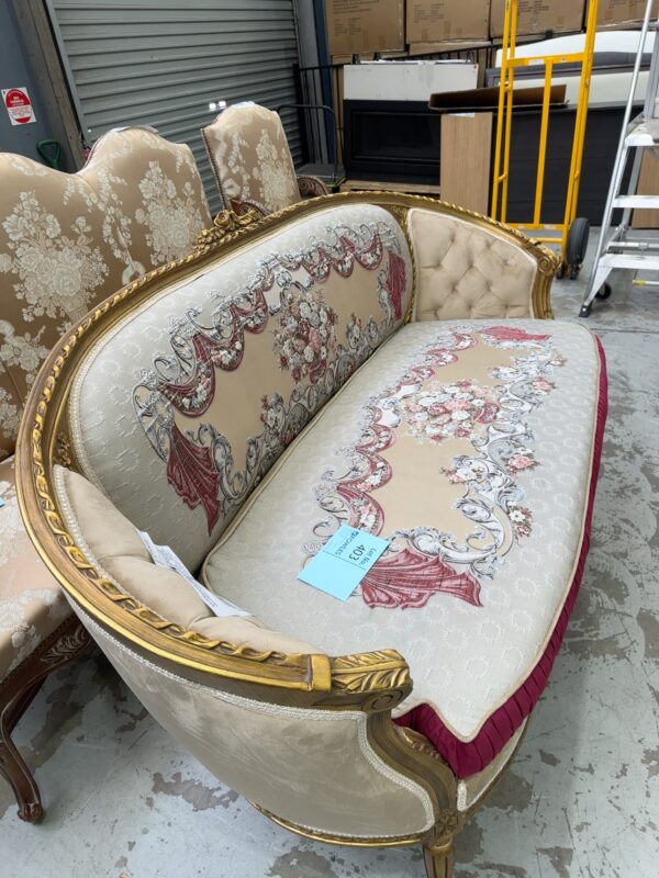 NEW REPRODUCTION FRENCH ANTIQUE STYLE GOLD & BEIGE 2 SEATER COUCH