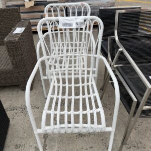 EX STAGING FURNITURE - WHITE CANE OUTDOOR CHAIR, SOLD AS IS