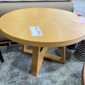 EX HIRE, OAK ROUND DINING TABLE, SOLD AS IS