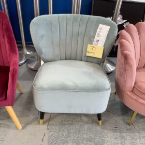 EX STAGING -MINT GREEN VELVET CHAIR, SOLD AS IS