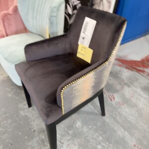 EX STAGING -CHARCOAL CHAIR WITH SILVER BACK, SOLD AS IS