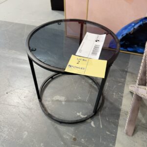 EX STAGING -BLACK ROUND SIDE TABLE, SOLD AS IS