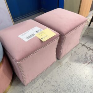 EX STAGING -PINK VELVET FOOTSTOOL, WITH STUD DETAIL & REMOVABLE TOP FOR STORAGE, SOLD AS IS