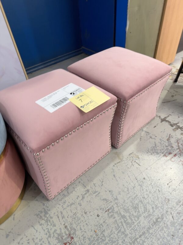EX STAGING -PINK VELVET FOOTSTOOL, WITH STUD DETAIL & REMOVABLE TOP FOR STORAGE, SOLD AS IS