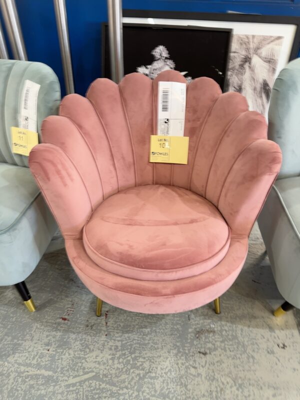 EX STAGING - ROSE PINK VELVET CHAIR, SOLD AS IS