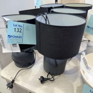 EX STAGING FURNITURE - CHARCOAL LAMP BASE WITH BLACK SHADE, SOLD AS IS