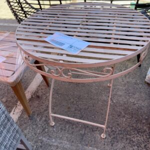 EX STAGING FURNITURE, METAL ROUND OUTDOOR TABLE, SOLD AS IS
