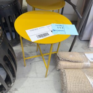 EX STAGING FURNITURE - MUSTARD METAL SIDE TABLE, SOLD AS IS