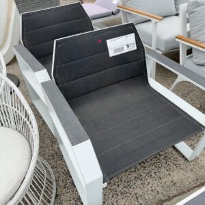 EX HIRE BLACK & WHITE OUTDOOR LOUNGE CHAIR, SOLD AS IS