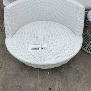 EX HIRE WHITE LOW ARMCHAIR, NO CUSHION, SOLD AS IS