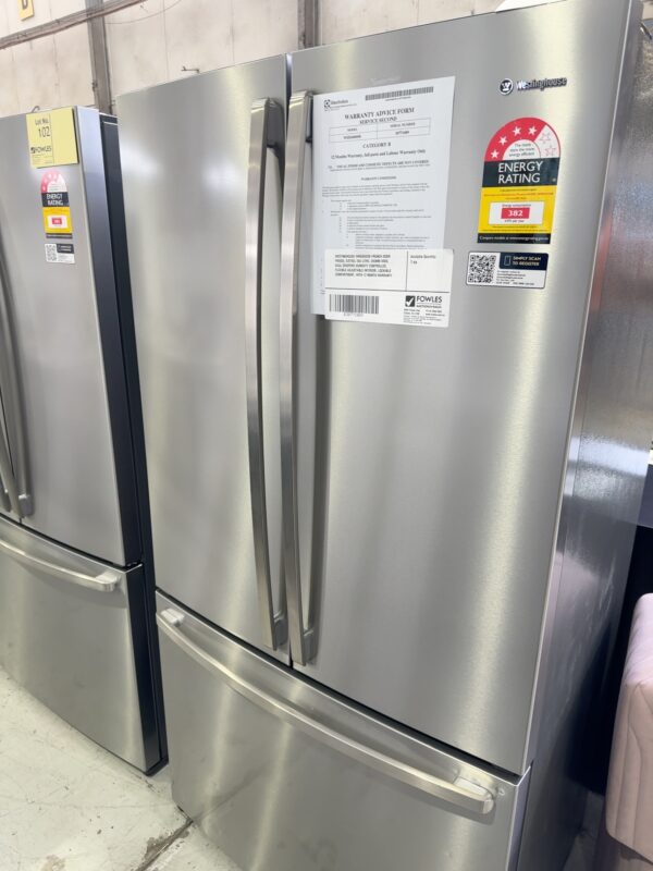 WESTINGHOUSE WHE6000SB FRENCH DOOR FRIDGE, S/STEEL 565 LITRE, 896MM WIDE, DUAL CRISPERS HUMIDITY CONTROLLED, FLEXIBLE ADJUSTABLE INTERIOR, LOCKABLE COMPARTMENT, WITH 12 MONTH WARRANTY