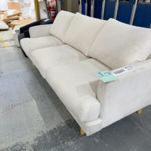EX HIRE WHITE 3 SEATER COUCH, SOME LIGHT MARKS, SOLD AS IS