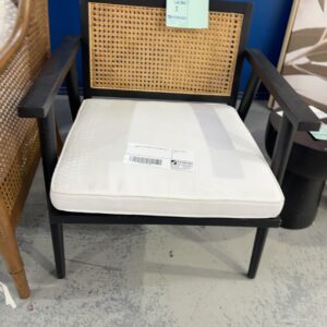 EX HIRE BLACK FRAMED RATTAN CHAIR, SOLD AS IS