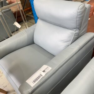 EX DISPLAY STORM GREY LEATHER ROMA SINGLE ARMCHAIR WITH ELECTRIC, SOLD AS IS