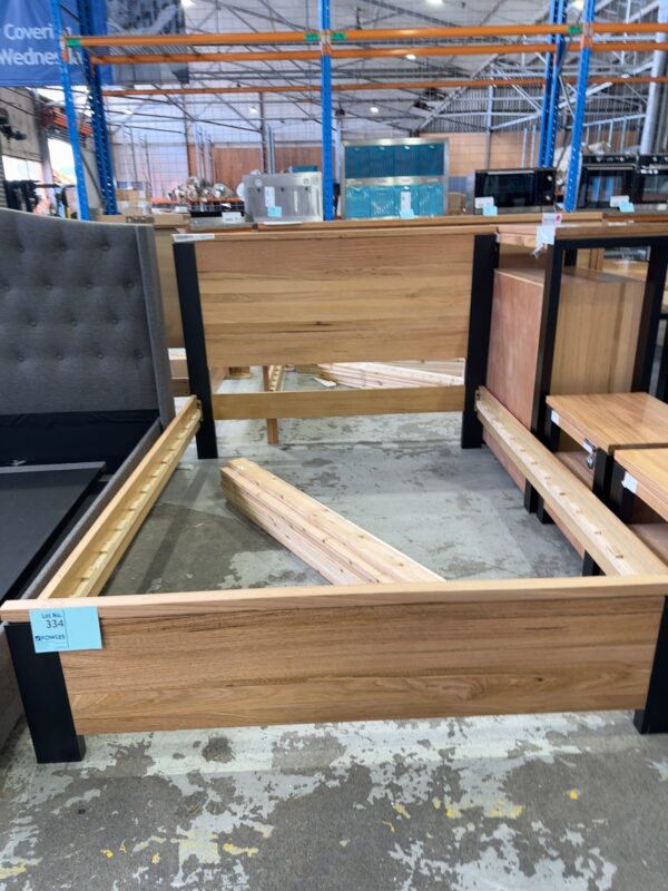 EX DISPLAY COWEN MESSMATE TIMBER QUEEN BED, SOLD AS IS
