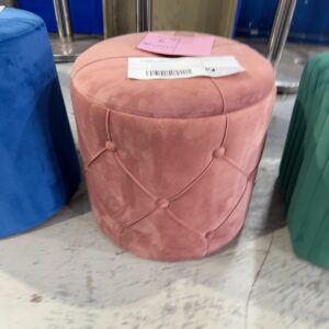 EX STAGING - LARGE PEACH VELVET OTTOMAN, SOLD AS IS