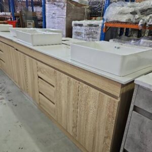 1800MM LIGHT LAMINATE DOUBLE BOWL VANITY WITH STONE TOP AND SQUARE VANITY BOWLS