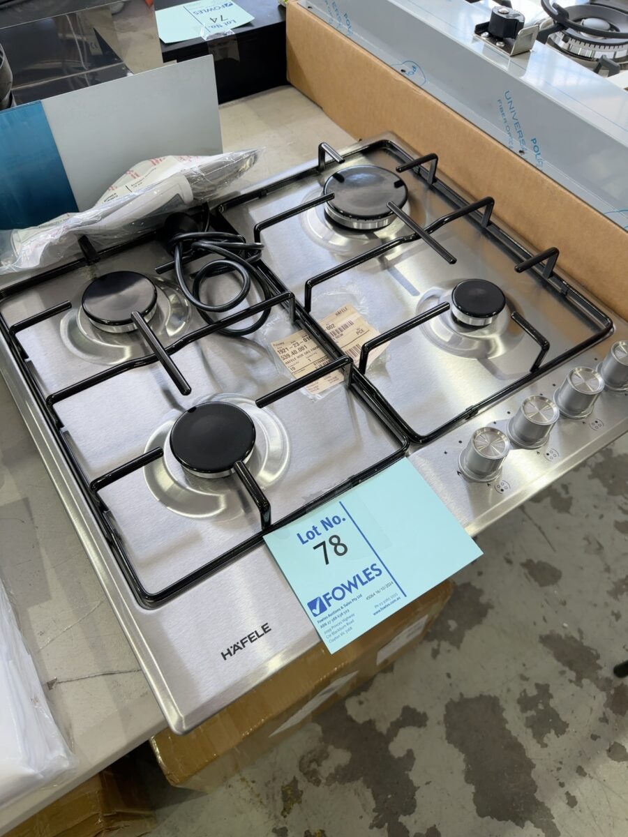 NEW HAFELE 600MM GAS COOKTOP, 4 BURNER ENAMEL TRIVETS, 539.40.001, WITH 3 MONTH WARRANTY