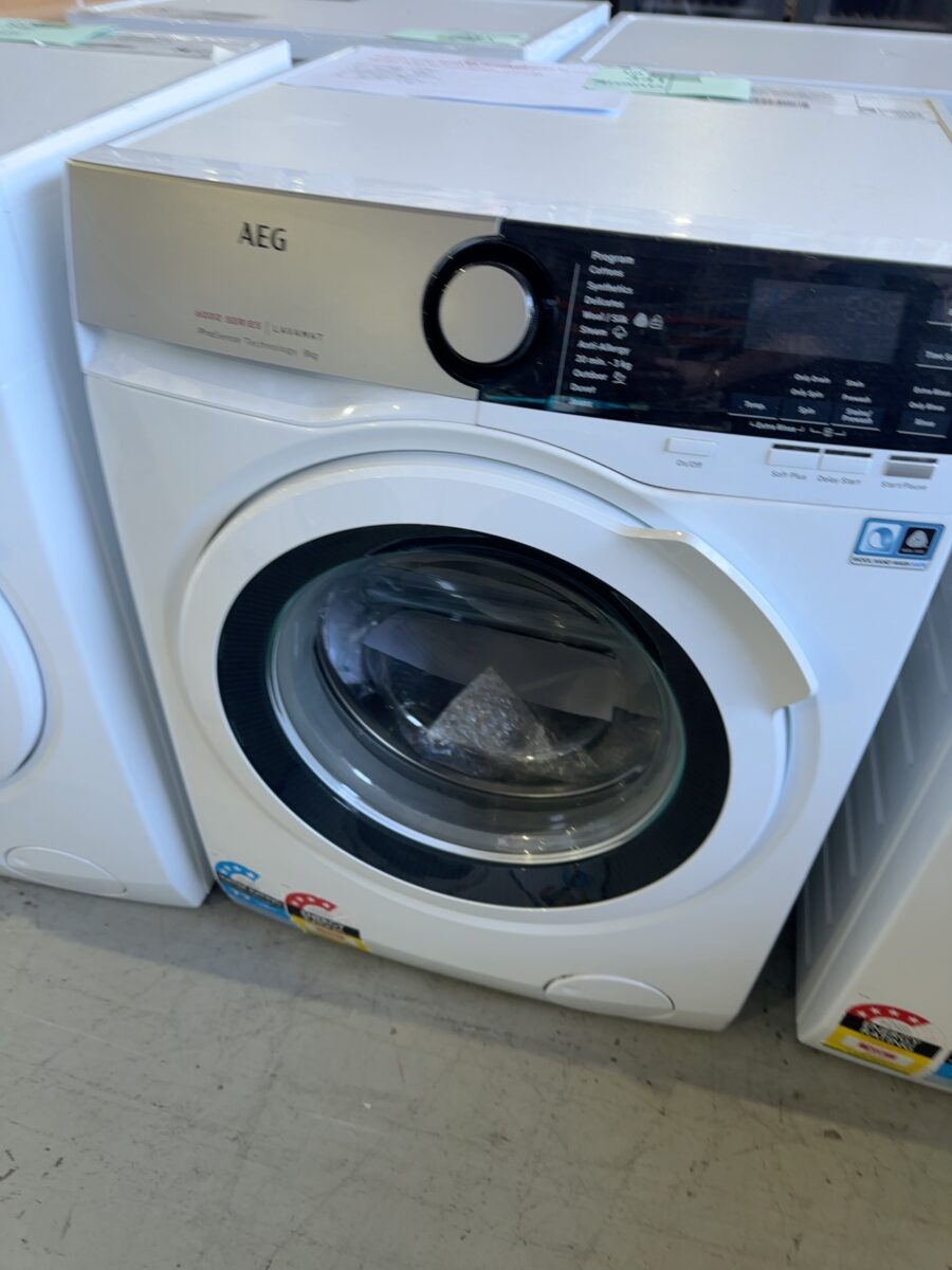 AEG 8kg 6000 SERIES FRONT LOAD WASHING MACHINE WITH PROSENSE TECHNOLOGY, 1400 SPIN SPEED, 10 WASH PROGRAMS, STEAM REFRESH OPTION, WOOLMARK BLUE CERTIFICATION, ULTRA QUICK PROGRAM, AQUA CONTROL SYSTEM, MODEL LF6ES8431A **3 YEAR MANUFACTURER WARRANTY**