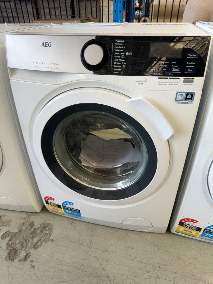 AEG 8kg 6000 SERIES FRONT LOAD WASHING MACHINE WITH PROSENSE TECHNOLOGY, 1400 SPIN SPEED, 10 WASH PROGRAMS, STEAM REFRESH OPTION, WOOLMARK BLUE CERTIFICATION, ULTRA QUICK PROGRAM, AQUA CONTROL SYSTEM, MODEL LF6ES8431A **3 YEAR MANUFACTURER WARRANTY**