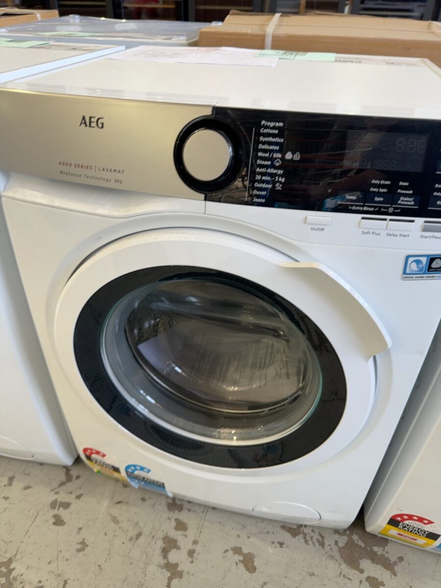 AEG 8kg 6000 SERIES FRONT LOAD WASHING MACHINE WITH PROSENSE TECHNOLOGY, 1400 SPIN SPEED, 10 WASH PROGRAMS, STEAM REFRESH OPTION, WOOLMARK BLUE CERTIFICATION, ULTRA QUICK PROGRAM, AQUA CONTROL SYSTEM, MODEL LF6ES8431A **3 YEAR MANUFACTURER WARRANTY**