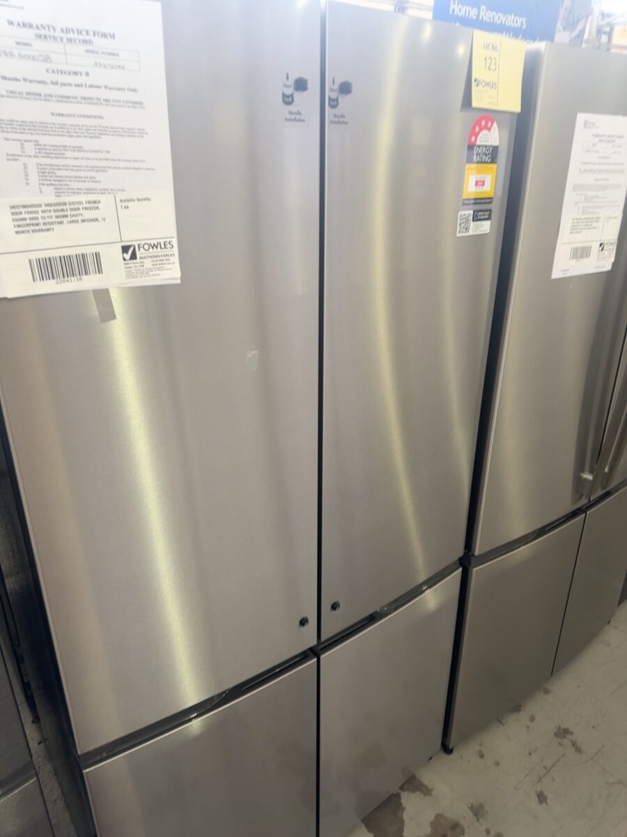 WESTINGHOUSE WQE6000SB S/STEEL FRENCH DOOR FRIDGE WITH DOUBLE DOOR FREEZER, 896MM WIDE TO FIT 900MM CAVITY, FINGERPRINT RESISTANT, LARGE INTERIOR, 12 MONTH WARRANTY
