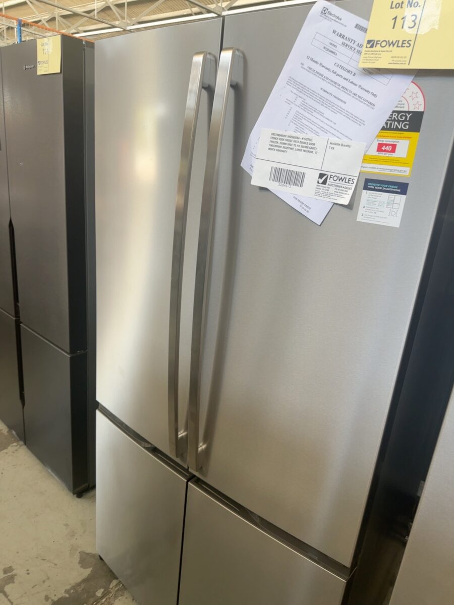 WESTINGHOUSE WQE6000SA-N S/STEEL FRENCH DOOR FRIDGE WITH DOUBLE DOOR FREEZER, 896MM WIDE TO FIT 900MM CAVITY, FINGERPRINT RESISTANT, LARGE INTERIOR, 12 MONTH WARRANTY