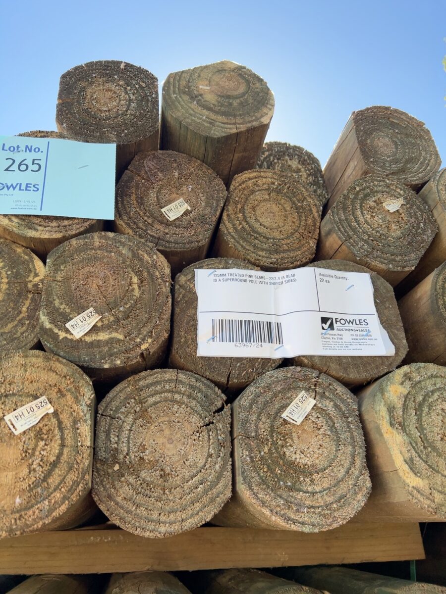 125MM TREATED PINE SLABS-22/2.4 (A SLAB IS A SUPERROUND POLE WITH SHAVED SIDES)