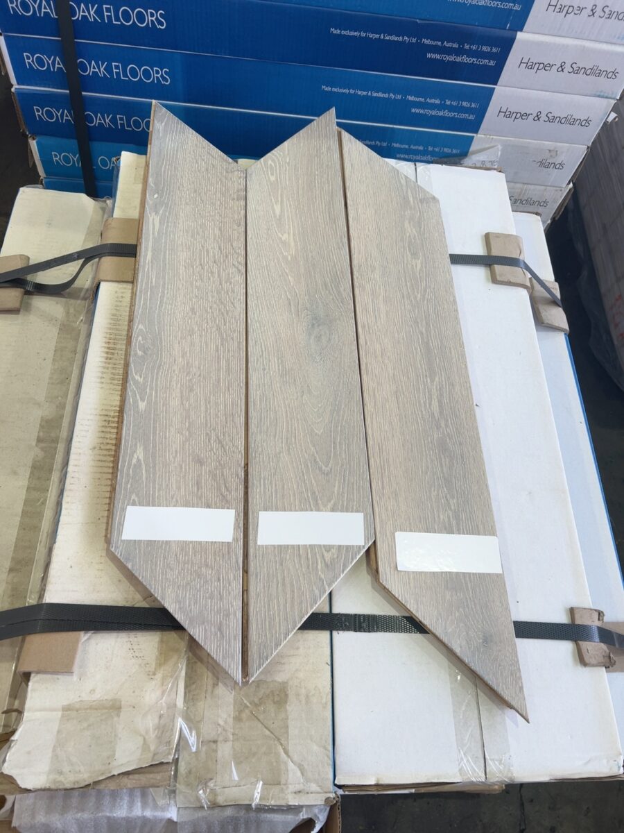 120X15/4MM PALE GREY (P001/20) CHEVRON ENGINEERED FLOORING-(26 BOXES X 0.72 M2)