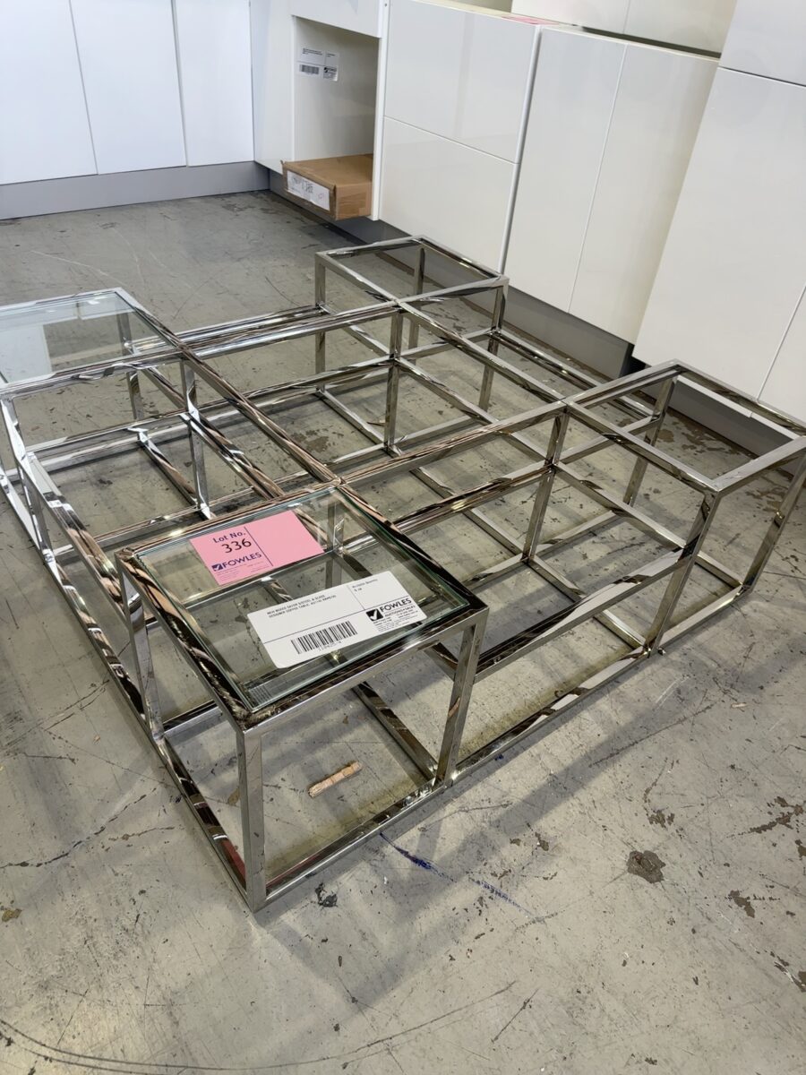 NEW BOXED SAYER S/STEEL & GLASS DESIGNER COFFEE TABLE, AU1142 RRP$799