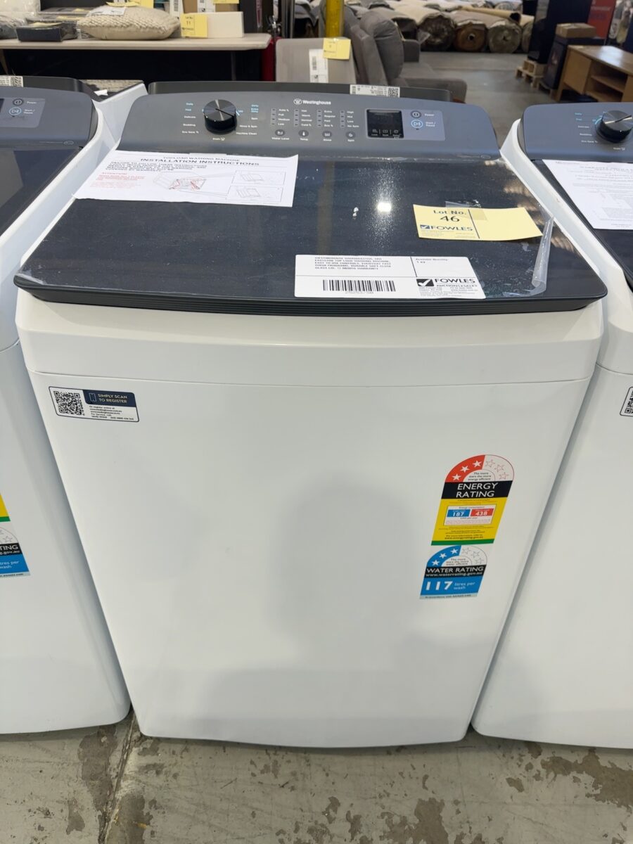 WESTINGHOUSE WWT8084J7WA, 8KG EASYCARE TOP LOAD WASHING MACHINE, EASY TO USE CONTROLS, EVERYDAY FAST WASH PROGRAMS, DURABLE SOFT CLOSE GLASS LID, 12 MONTH WARRANTY