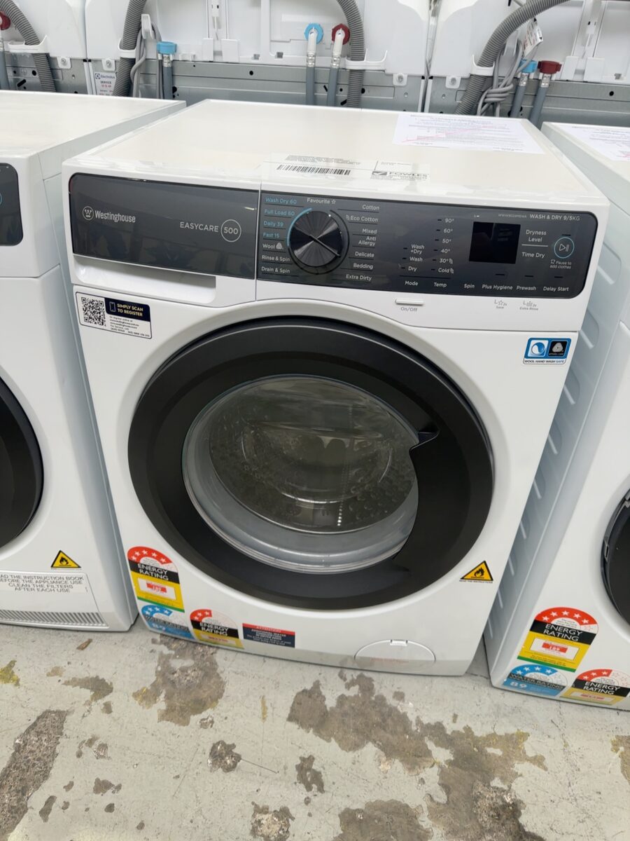 WESTINGHOUSE WWW9024M5WA COMBINATION FRONT LOAD WASHING MACHINE/DRYER, 9KG WASHER, 5KG DRYER, INVERTER MOTOR, 15 WASH PROGRAMS, 12 MONTH WARRANTY