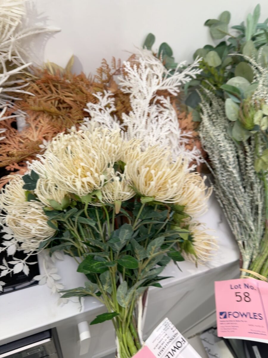 EX STAGING FURNITURE - LOT OF FAUX FLOWERS, SOLD AS IS