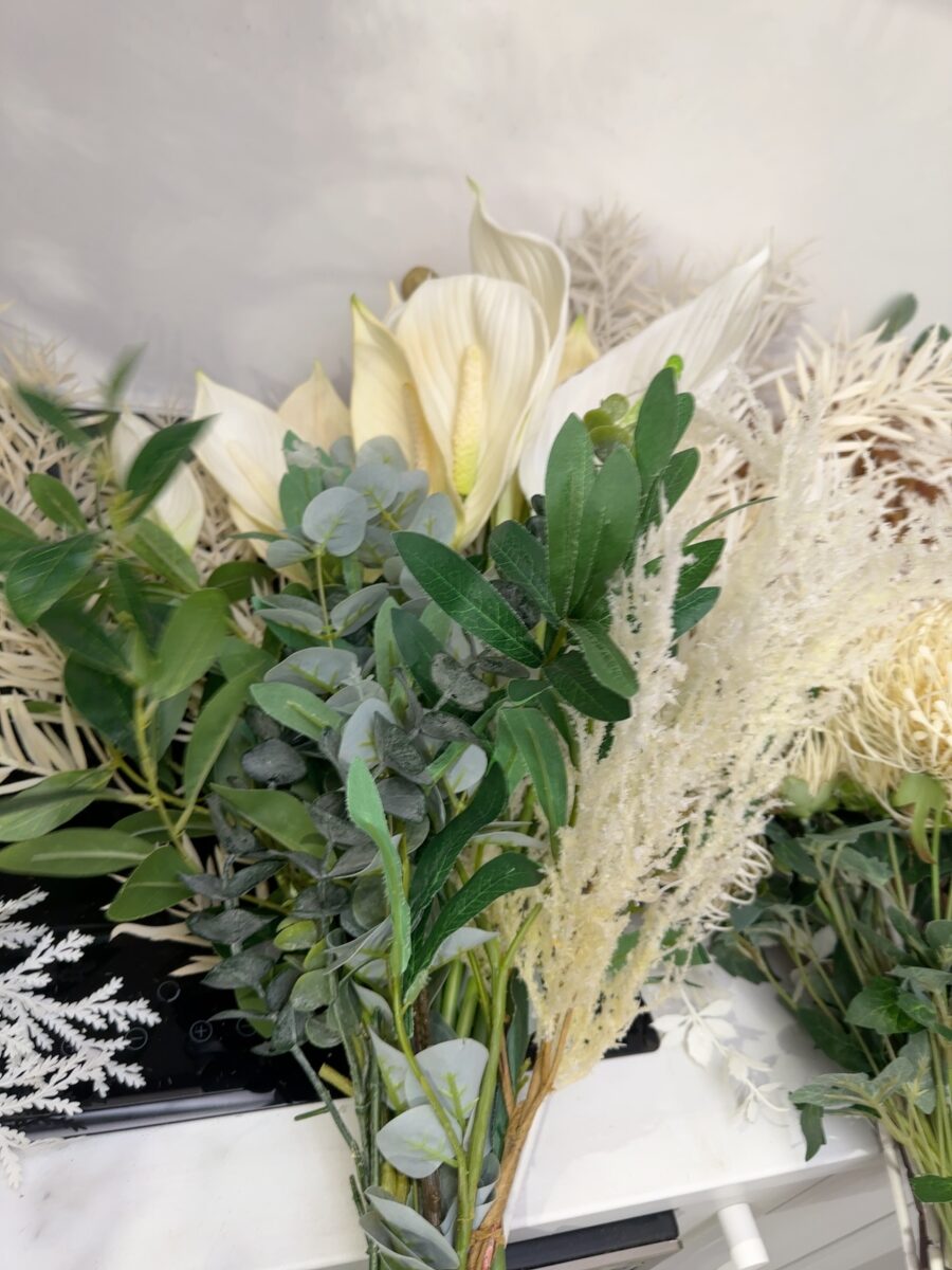 EX STAGING FURNITURE - LOT OF FAUX FLOWERS, SOLD AS IS