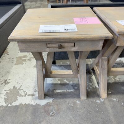 EX STAGING FURNITURE - GREY FRENCH PROVINCIAL CROSS LEG SIDE TABLE, SOLD AS IS