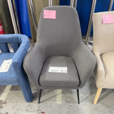 EX STAGING - GREY ARMCHAIR, SOLD AS IS