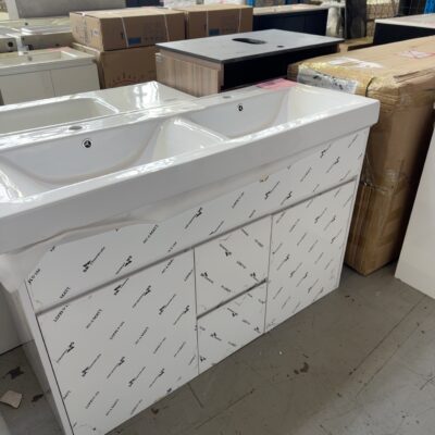 NEW 1200MM GLOSS WHITE VANITY WITH DOUBLE BOWL CERAMIC TOP- VPB1200-208