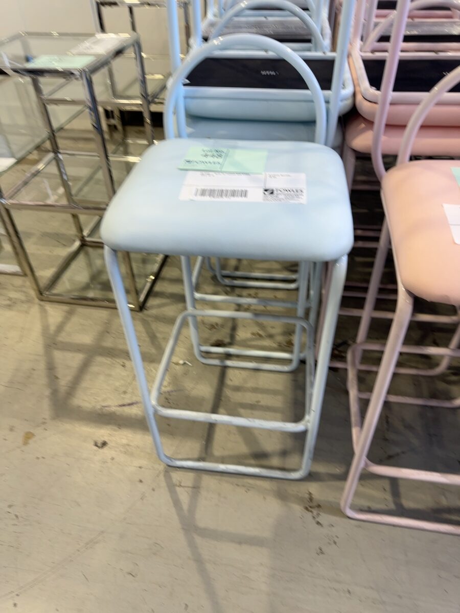 EX HIRE - BLUE PU PADDED BAR STOOL, SOLD AS IS