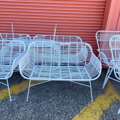 EX HIRE - WHITE PU CANE SMALL COUCH, SOLD AS IS