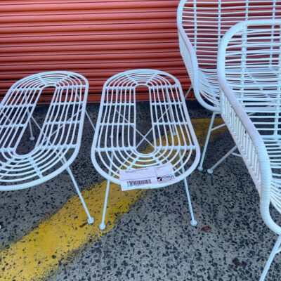 EX HIRE - WHITE PU CANE SMALL COFFEE TABLE, SOLD AS IS