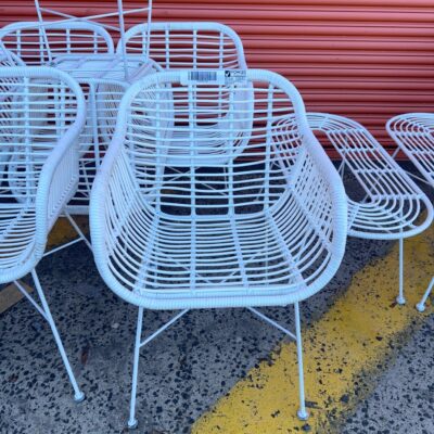 EX HIRE - WHITE PU CANE DINING CHAIR, SOLD AS IS